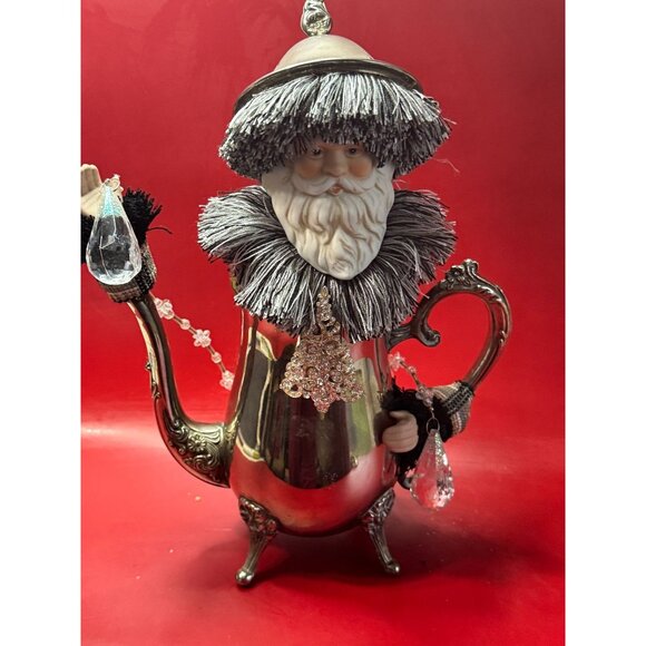 Santa Claus Decorative Teapot Handcrafted With Silver & Crystal Accents - Picture 2 of 6